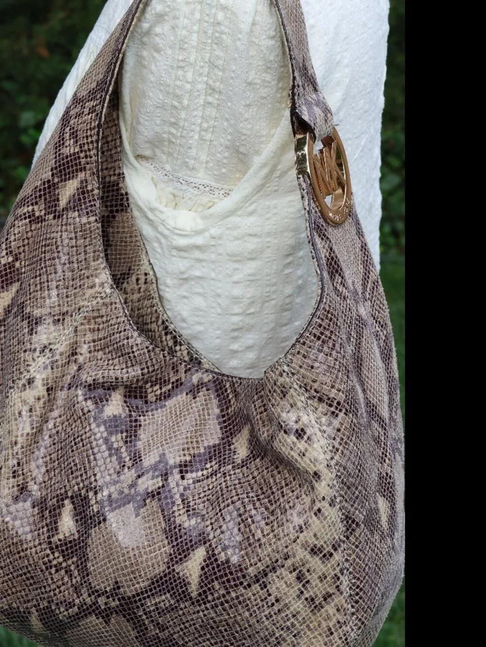 Michael Kors Brown, Tan & Gray Python-Print Hobo Bag